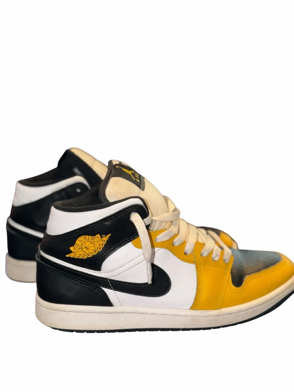 Jordan Mens High-Top Sneakers in White, Black & Yellow